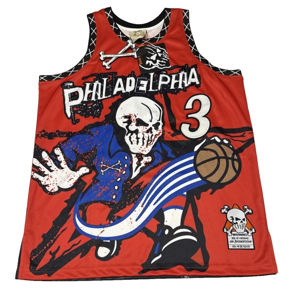 Brand X Philadelphia The Answer Jersey Mens M Red Graphic Skeleton 3 BX001BBJ11